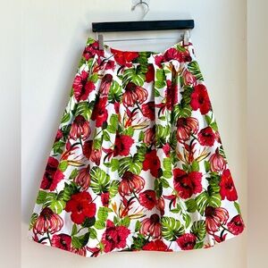 Eva Mendes 🌺 Hibiscus Cotton bright floral summer skirt size 10